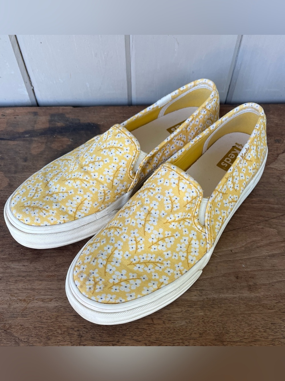 Keds Women"s 7.5 Yellow Floral Slip-On Canvas Sneakers